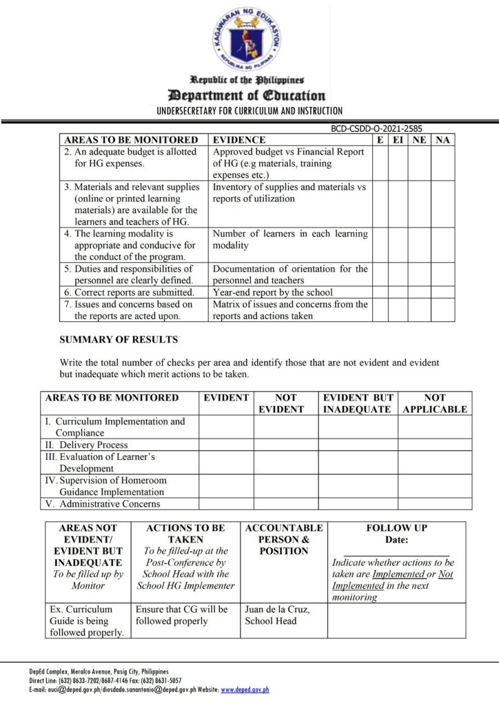 DepEd Revised Implementation of Homeroom Guidance for School Year 2021-2022