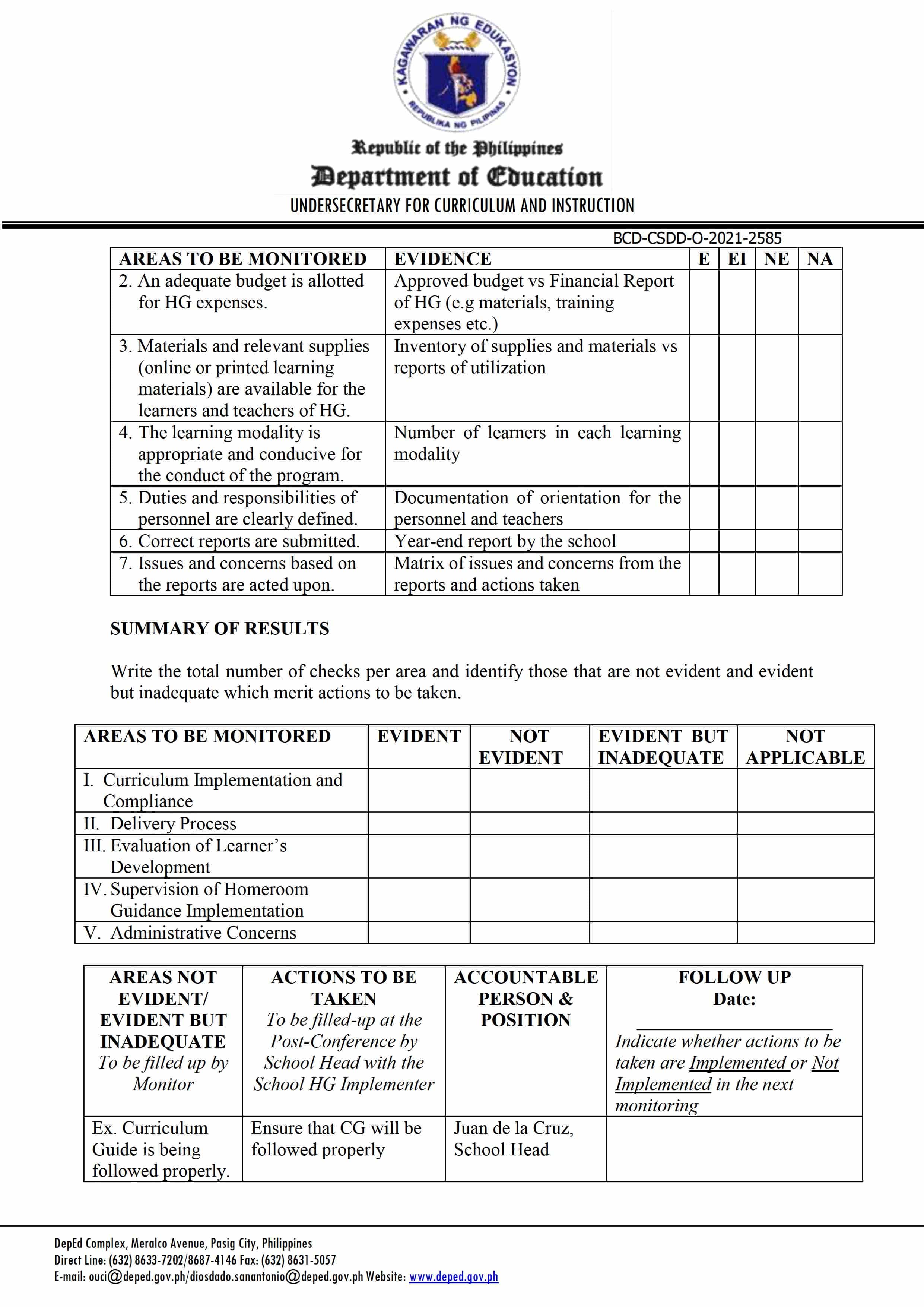 DepEd Homeroom Guidance Division Monitoring and Evaluation Tool TeacherPH