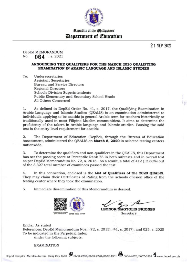 March 2020 Qualifying Examination in Arabic Language and Islamic Studies (QEALIS)