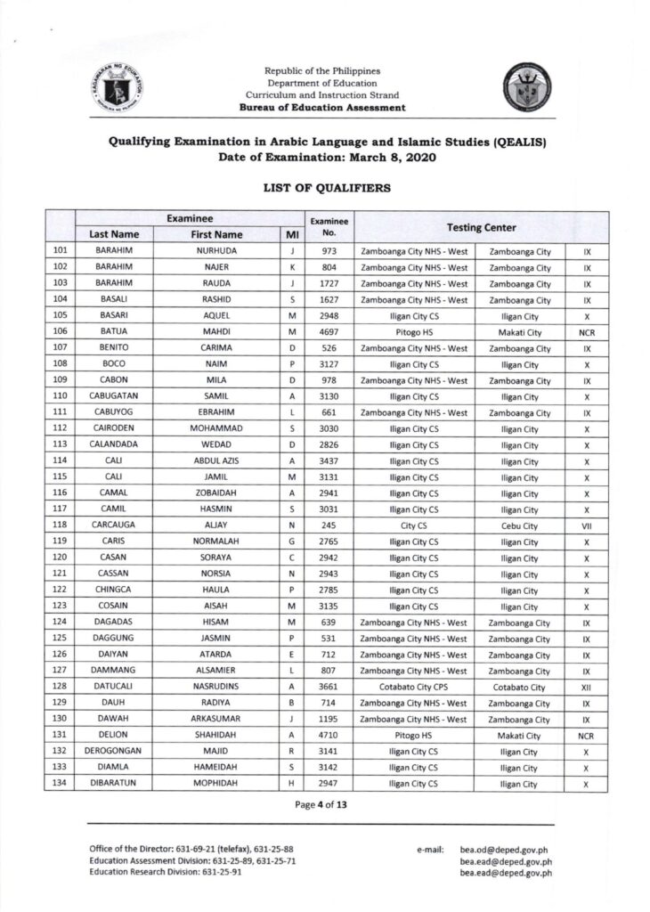 March 2020 Qualifying Examination in Arabic Language and Islamic Studies (QEALIS)