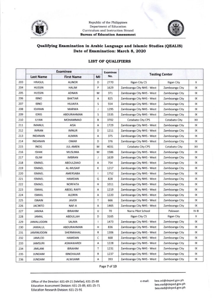 March 2020 Qualifying Examination in Arabic Language and Islamic Studies (QEALIS)