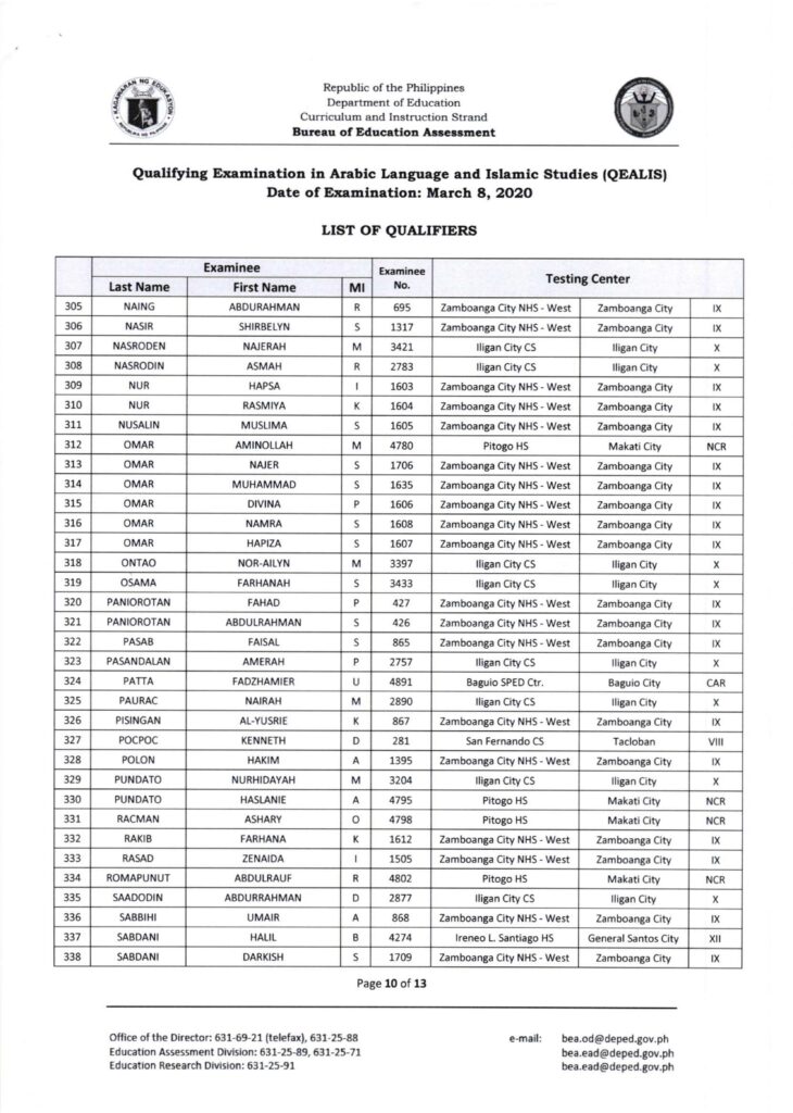 March 2020 Qualifying Examination in Arabic Language and Islamic Studies (QEALIS)