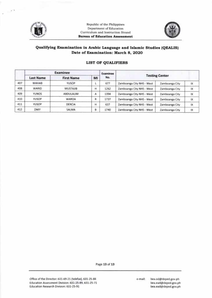 March 2020 Qualifying Examination in Arabic Language and Islamic Studies (QEALIS)