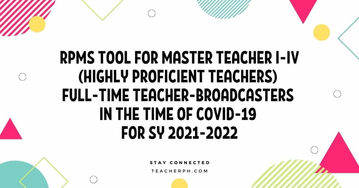RPMS Tool for Master Teacher I-IV Full-Time Teacher-Broadcasters