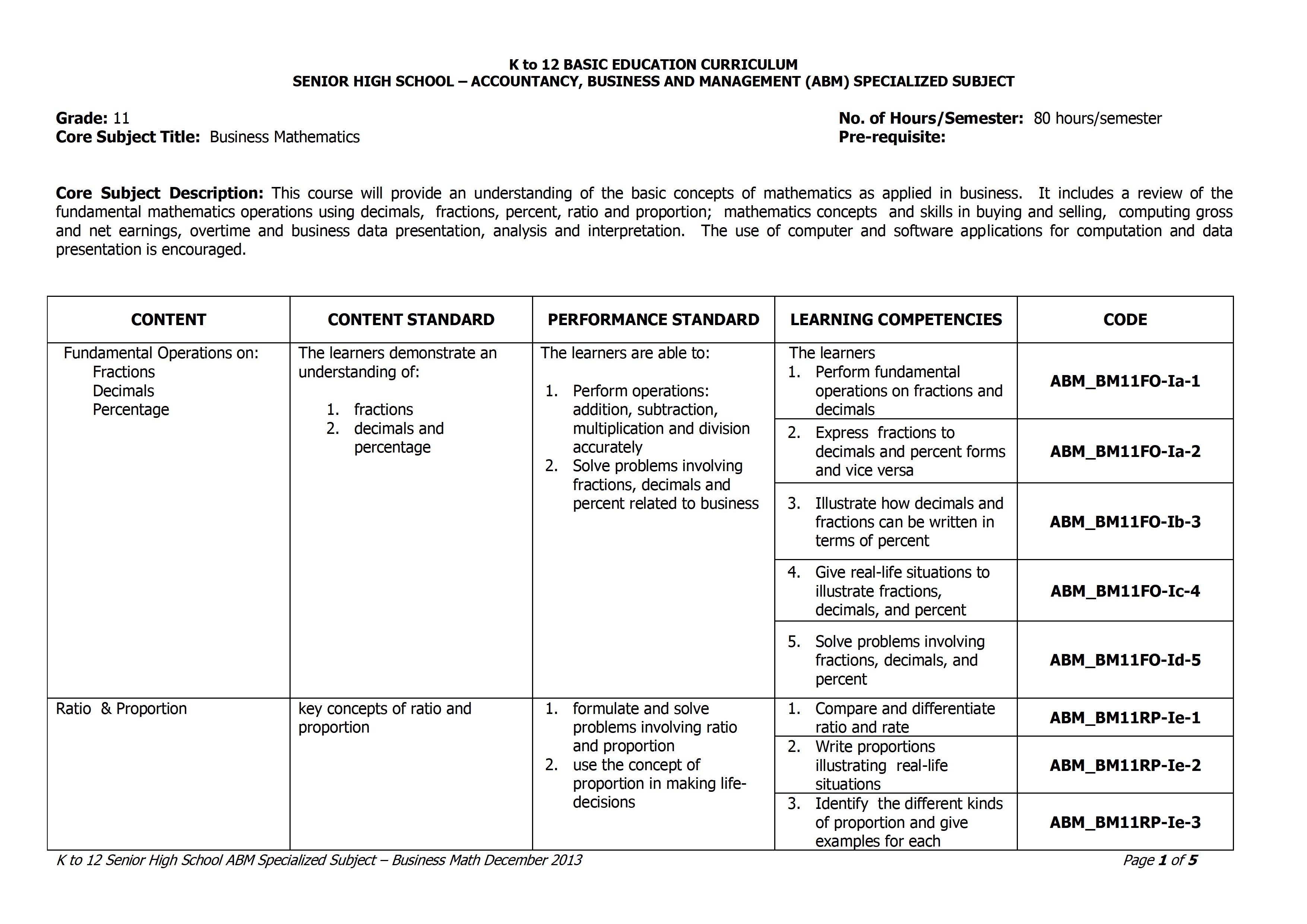 Grade 11 Business Mathematics Curriculum Guide TeacherPH