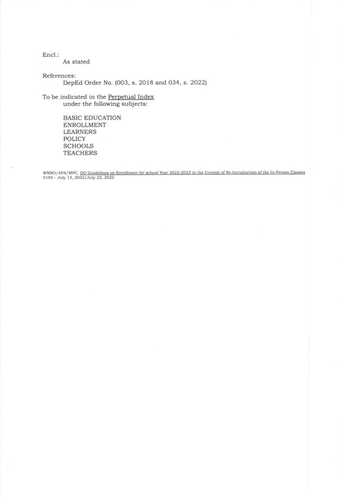 DepEd Guidelines on Enrollment for School Year 2022-2023 in the Context of the Re-Introduction of the In-person Classes