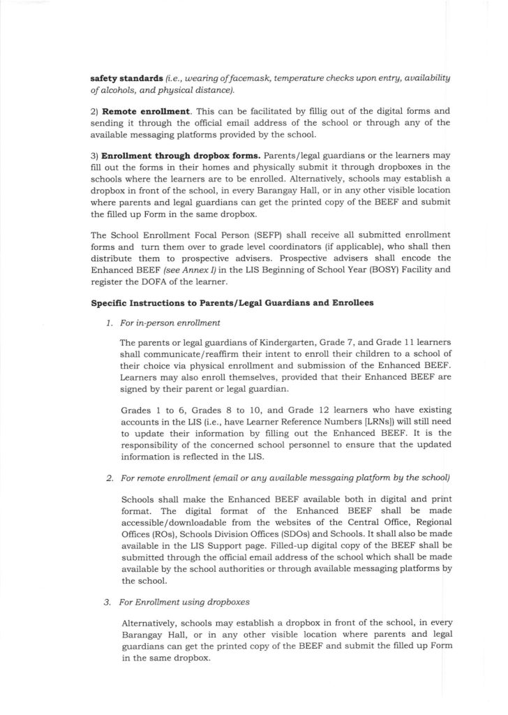 DepEd Guidelines on Enrollment for School Year 2022-2023 in the Context of the Re-Introduction of the In-person Classes