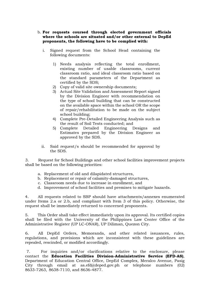 Protocols and Guidelines on the Submission, Receipt, and Processing of Requests Related to the School Building Program - DepEd Order No. 36, s. 2022