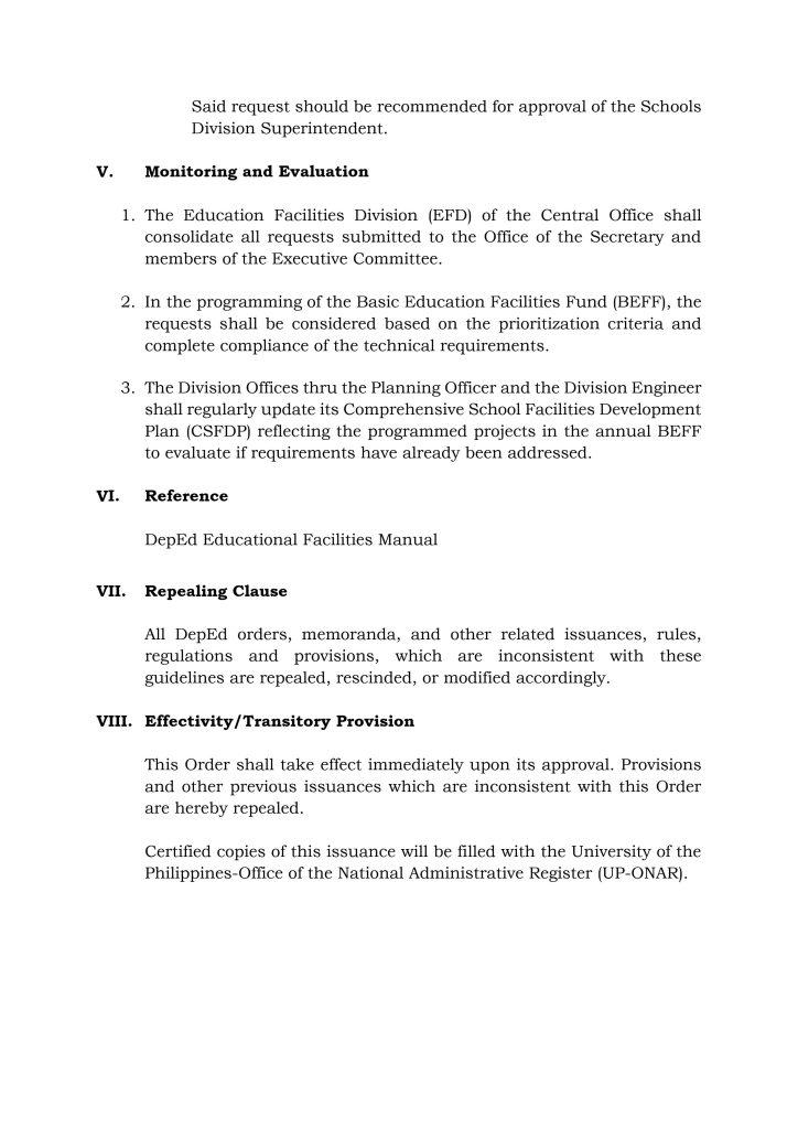 Protocols and Guidelines on the Submission, Receipt, and Processing of Requests Related to the School Building Program - DepEd Order No. 36, s. 2022