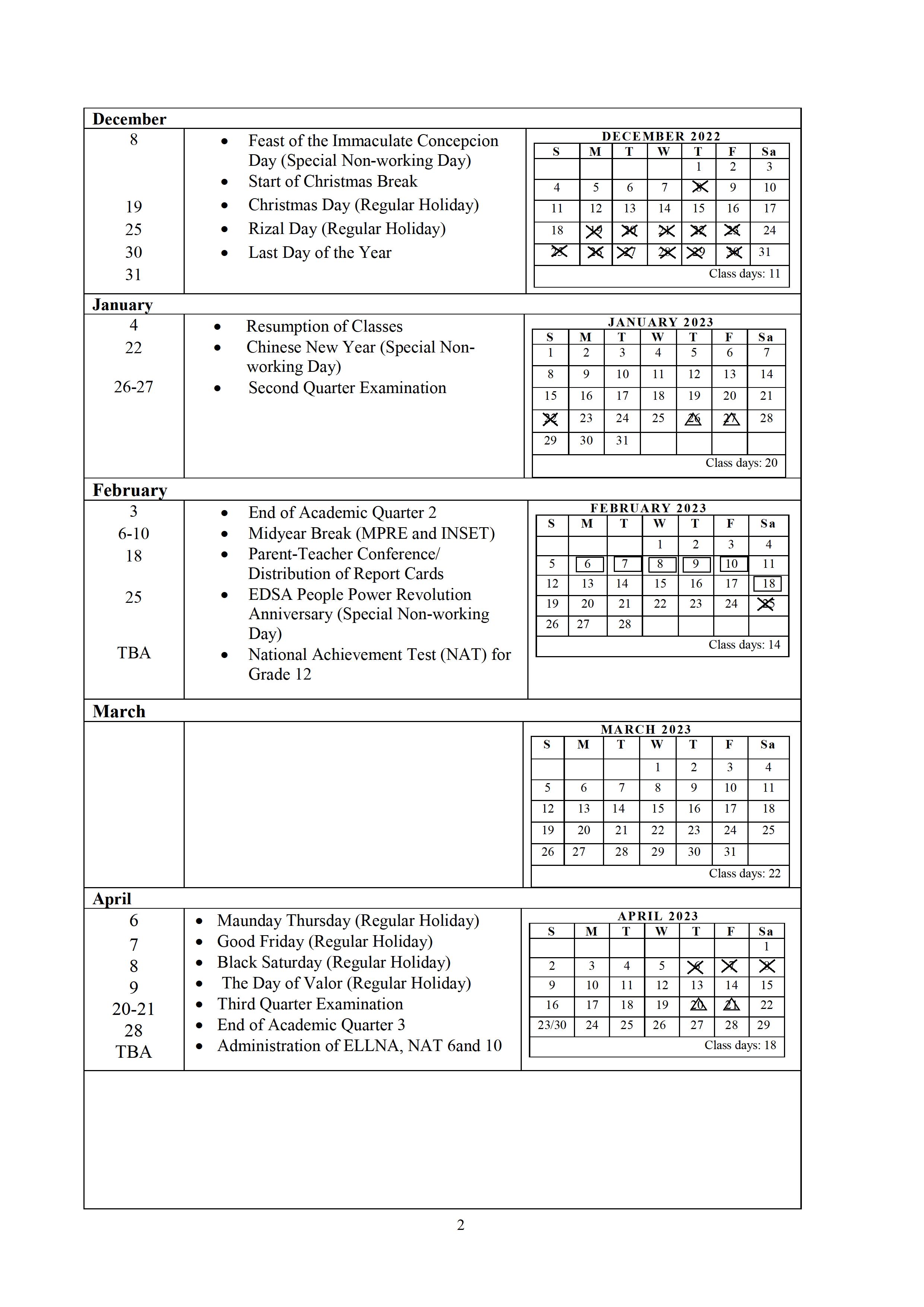 DepEd Career Guidance Activities, PTA Conferences and Cards Distribution Schedule