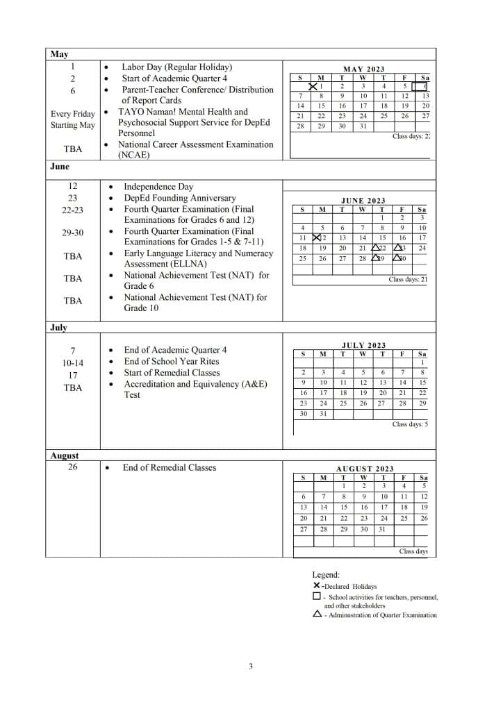 DepEd School Calendar for School Year 2022-2023