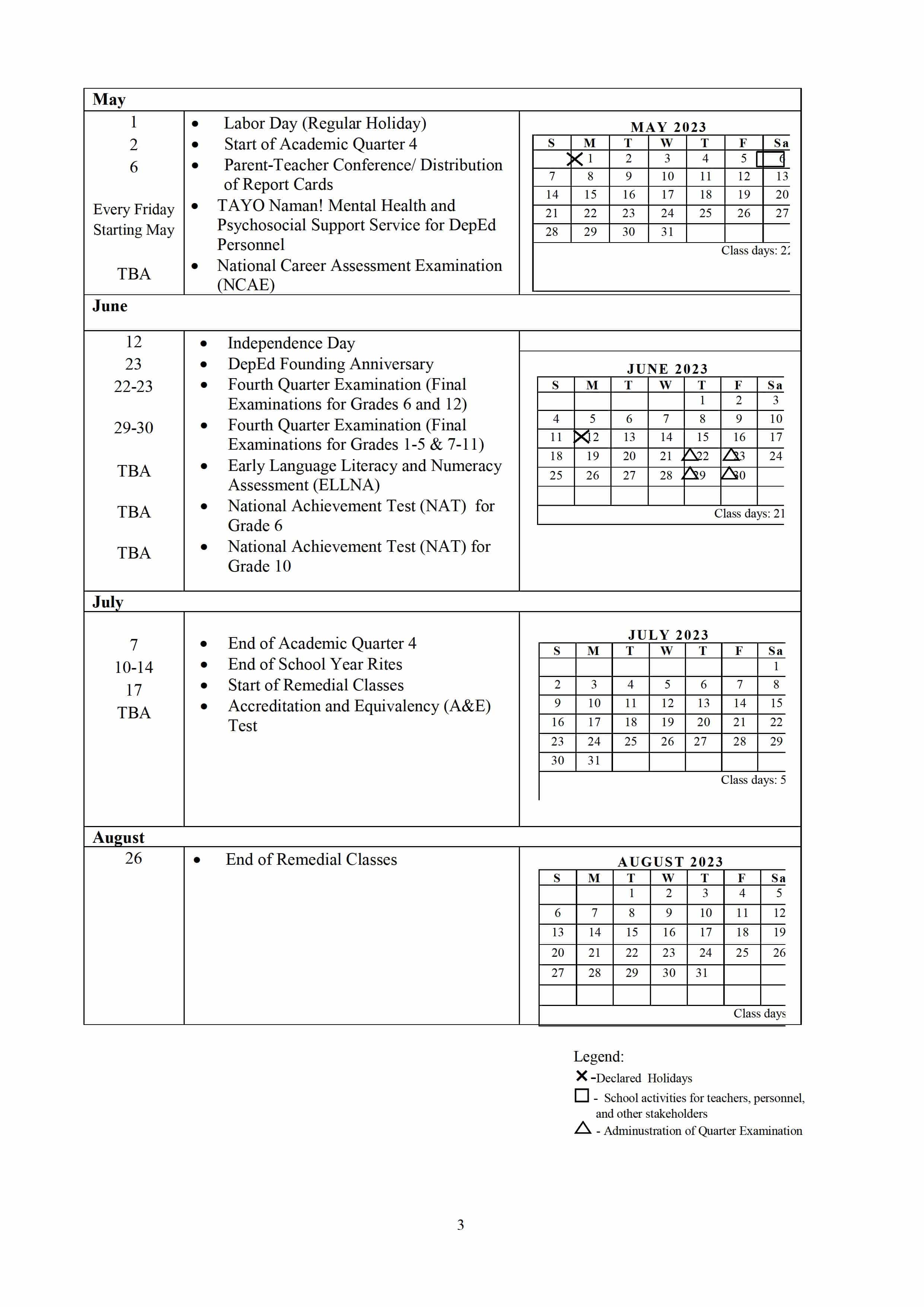 DepEd School Calendar 0016 