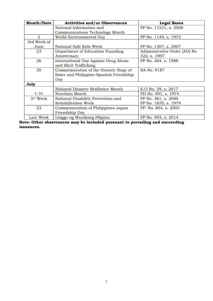 DepEd School Calendar for School Year 2022-2023