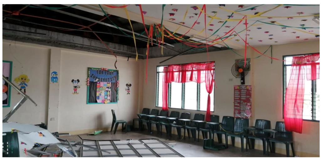 Collapsed ceiling of Matacon National High School in Albay due to Typhoon Tisoy