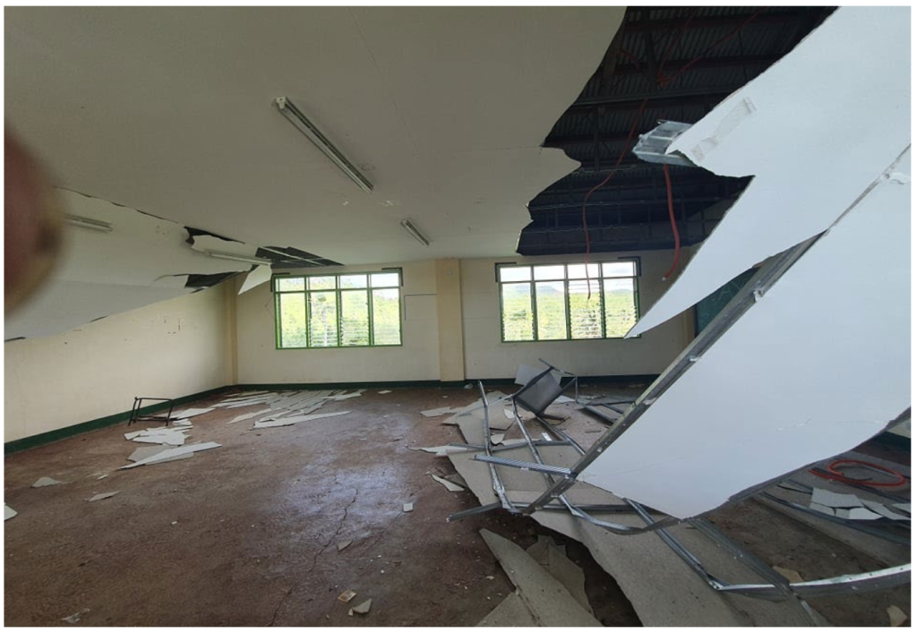 Collapsed ceiling of Matacon National High School in Albay due to Typhoon Tisoy