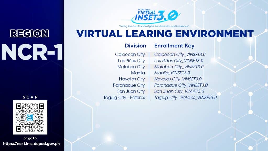 Region NCR-1 Enrollment Key DepEd VINSET 3.0