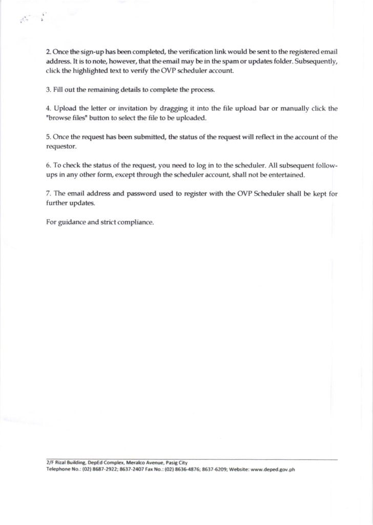 Protocols and Guidelines on Sending Requests for Courtesy Visit, Message and Video, and Invitations for Events and Meetings Addressed to the DepEd Secretary