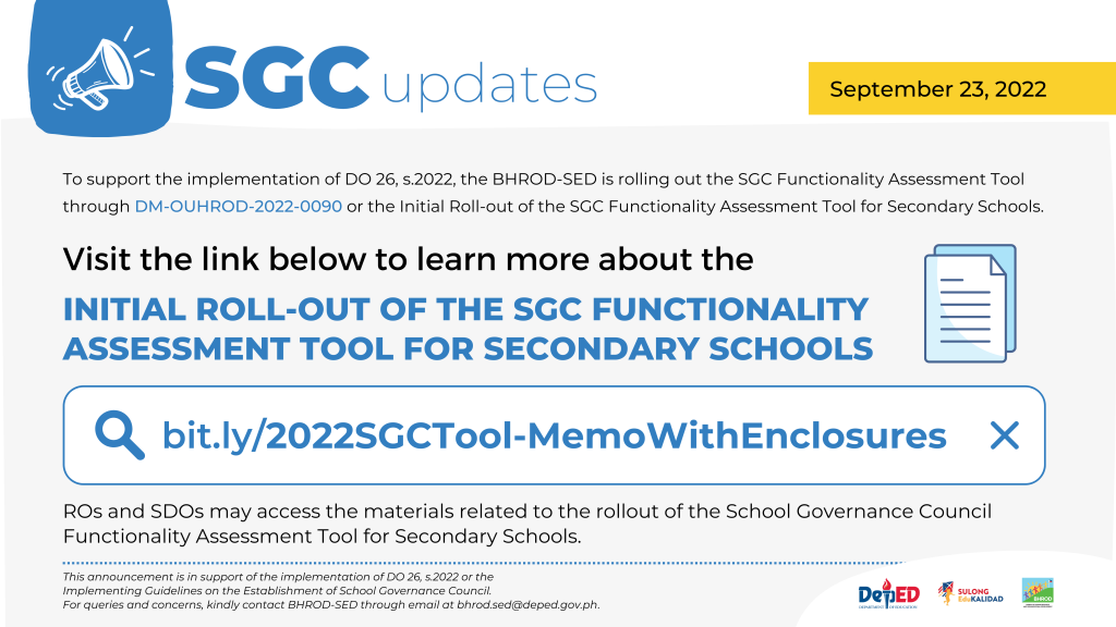 DepEd School Governance Council (SGC) Functionality Assessment Tool