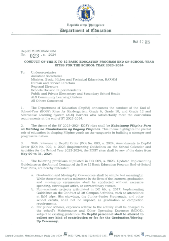 DepEd Announces EndofSchoolYear Rites for SY 20232024 TeacherPH